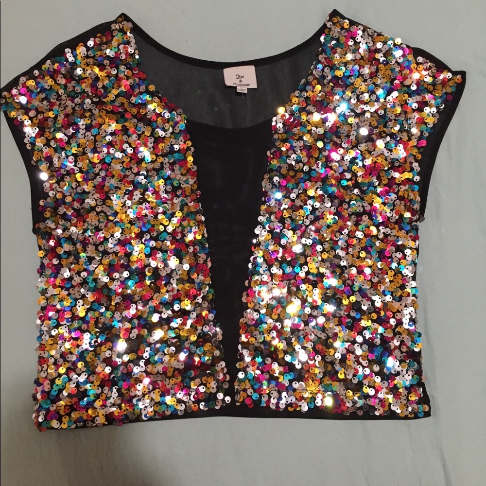 Multi color sequins mesh top